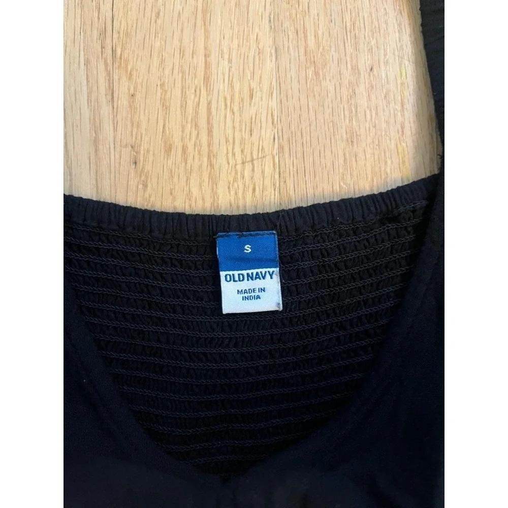 Old Navy Black Wide Leg Jumpsuit Cap Sleeve Smocked Back Sweetheart Neck S